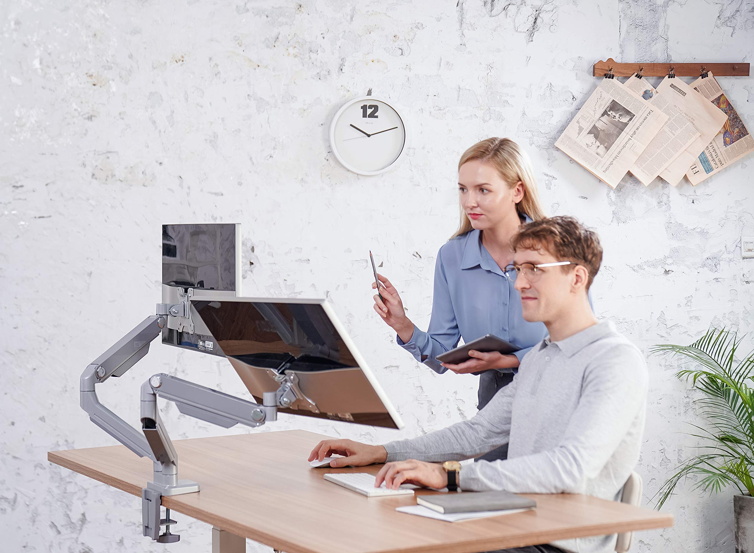 Amazon.co.jp: EleTab デュアルアームモニタースタンド - 高さ調節可能